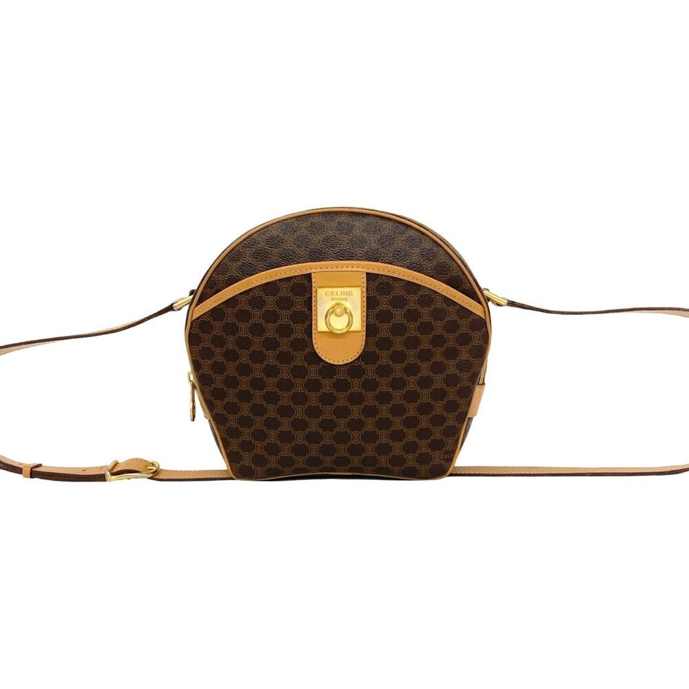 CELINE Vintage Macadam Blazon Pattern Triomphe Logo Ring Hardware Leather Sho...